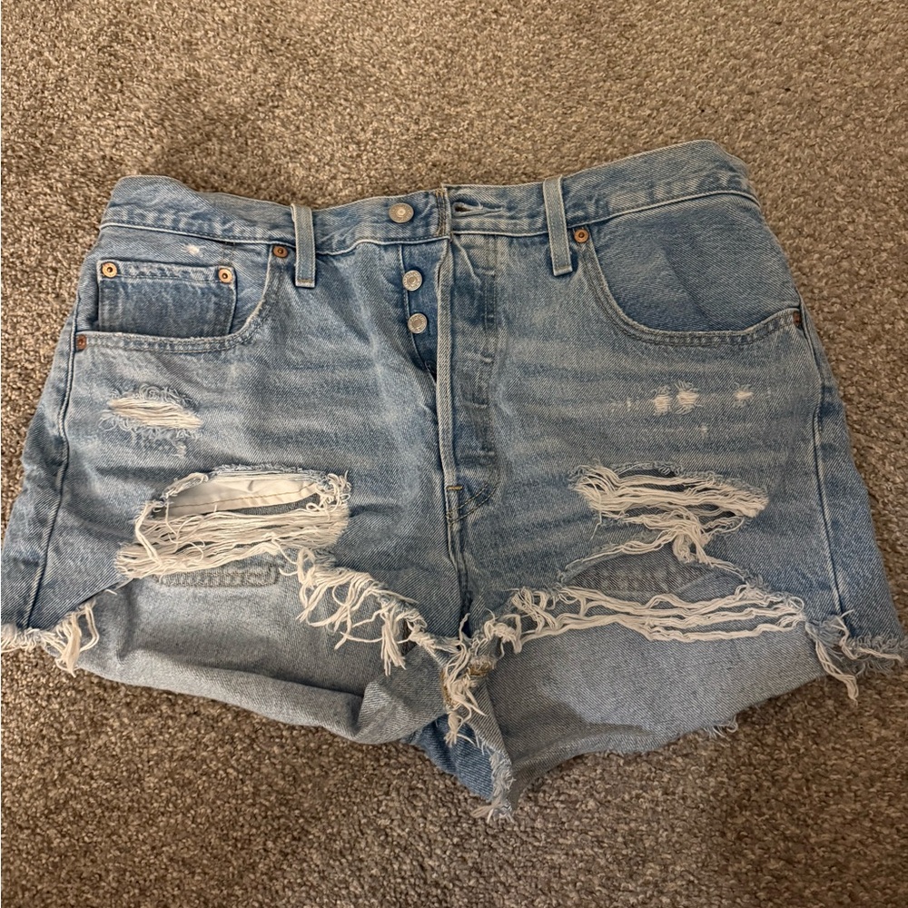 Levi's Light Blue Ripped Jean Shorts
